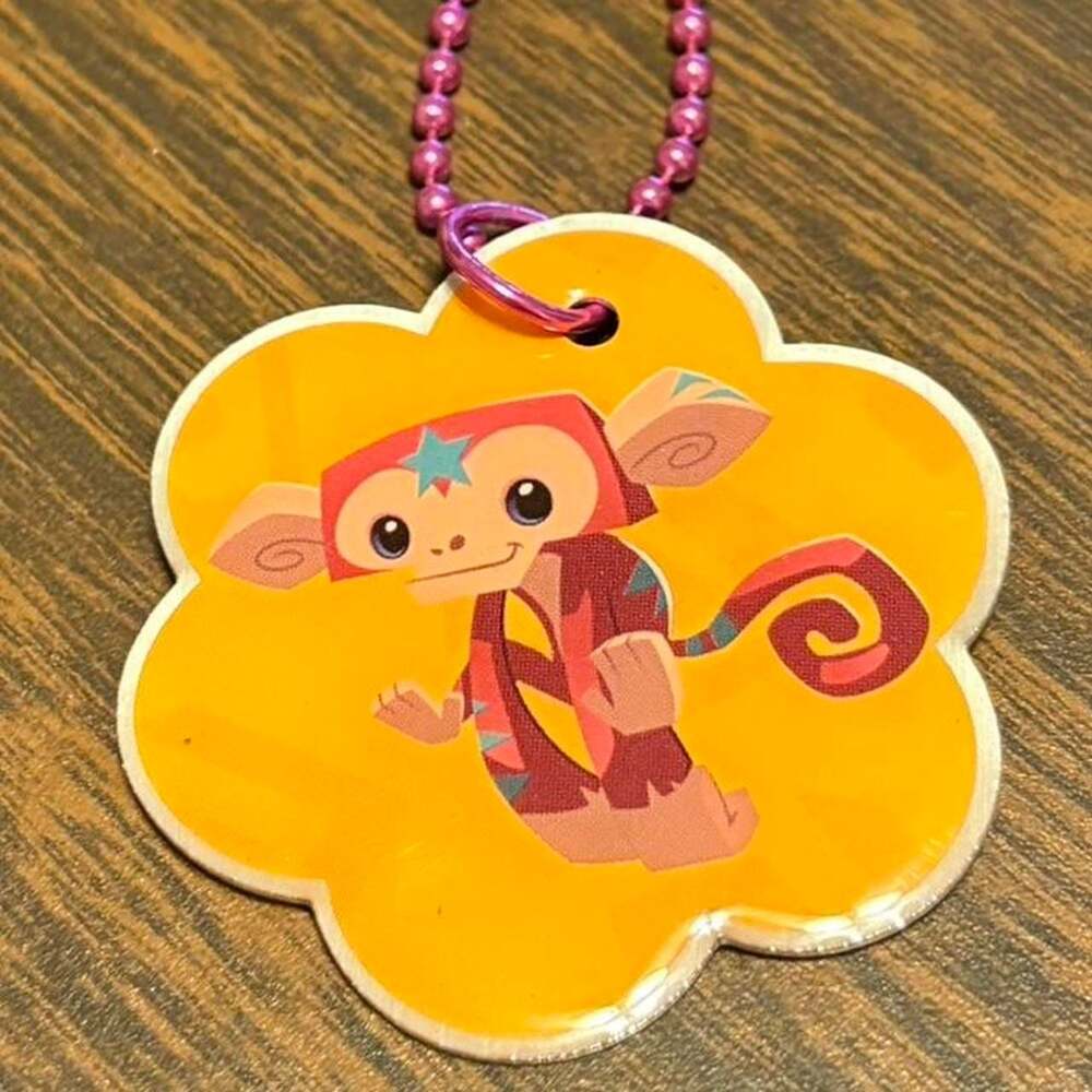 2016 Animal Jam Monkey Foil Tag Necklace, HTF Rare Series #16 of 18